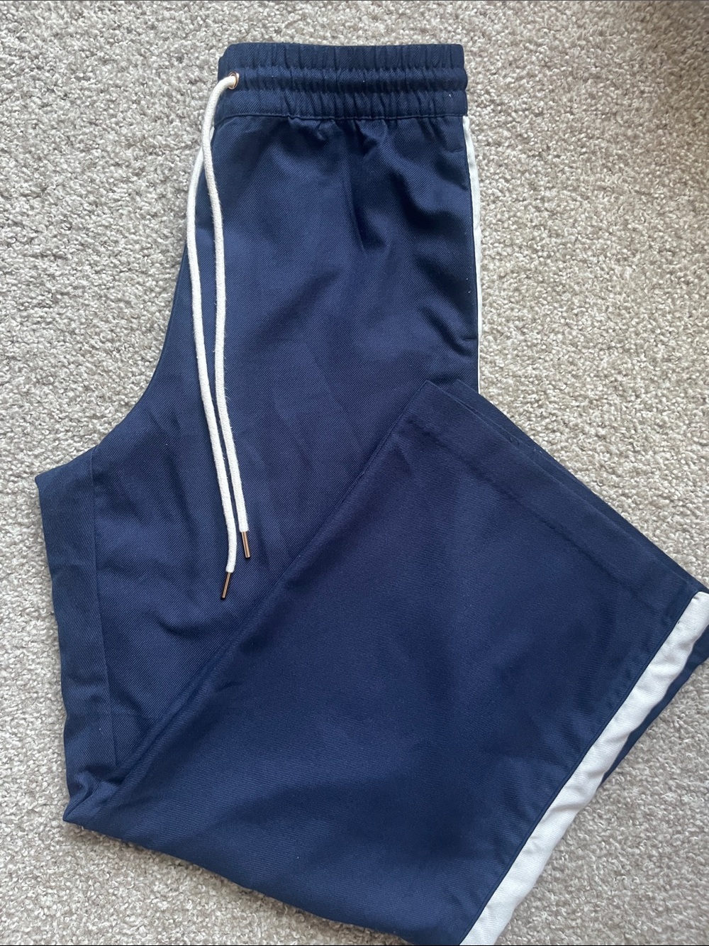 Divided Navy Straight Leg Track Pants with White Trim